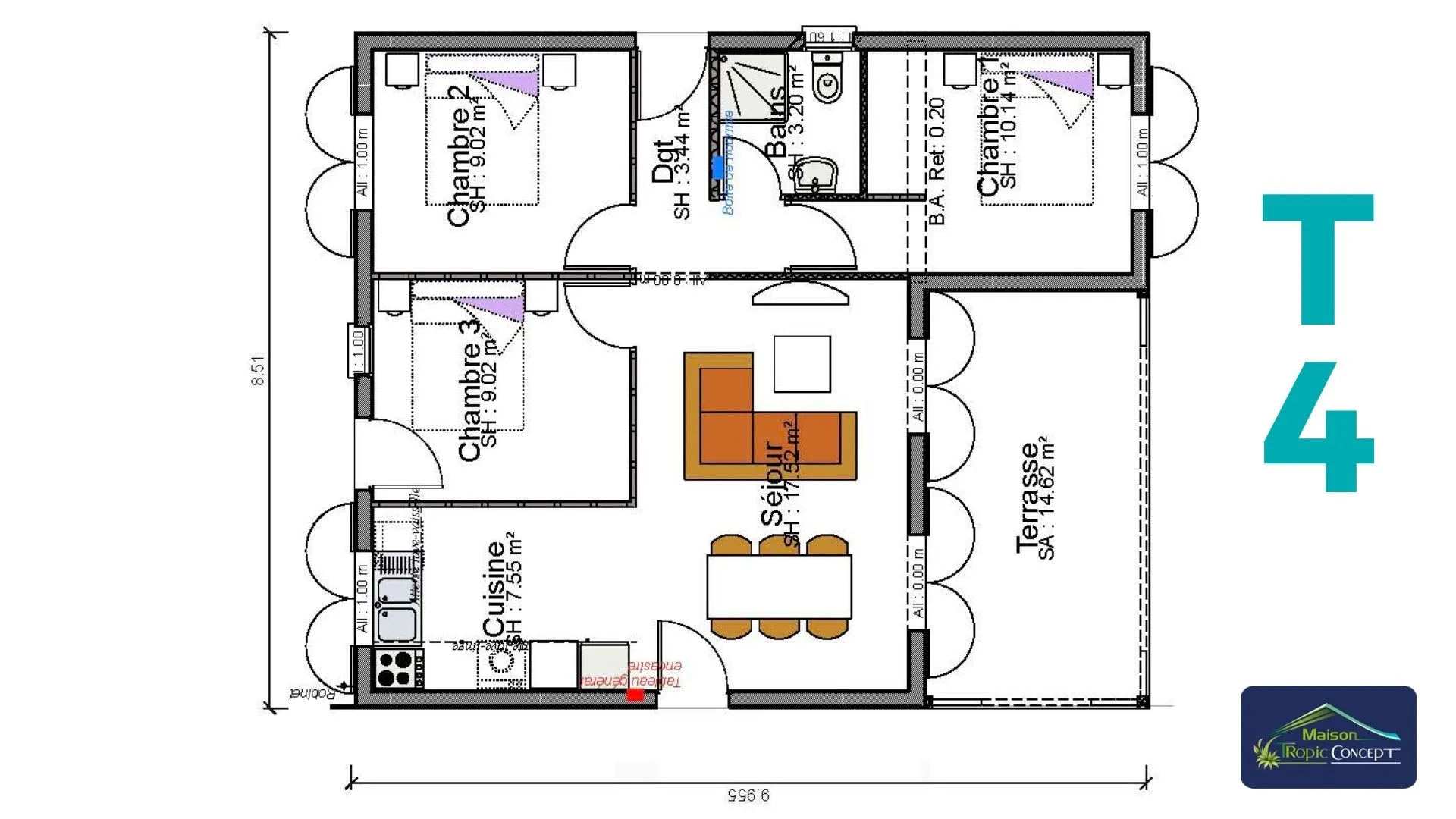Plan architectural détaillé du modèle T4